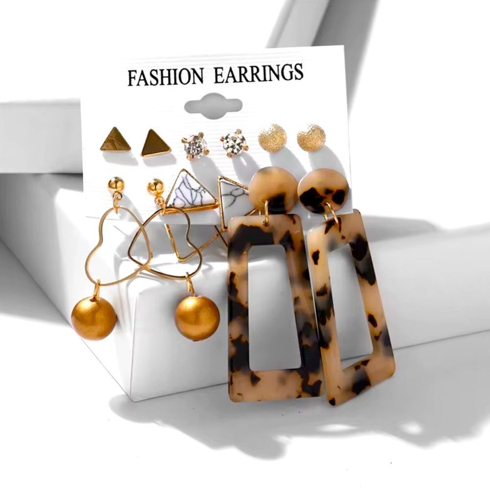Fashion Earrings 12 piece Set Tortoise Shell Gold Accents dangle Holiday Gift